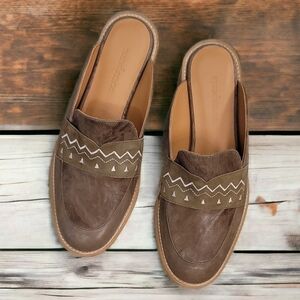 Sundance Olive Green Embroidered Leather Mule Slip-On Shoes - Size 36 = 5 1/2